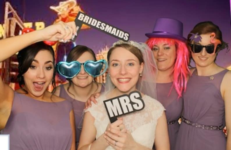 Wedding party photo booth and props